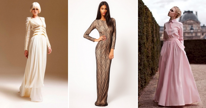 Платье в пол с длинным рукавом – самый женственный наряд для современной модницы