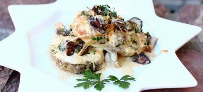 Рыба с грибами и картошкой в духовке