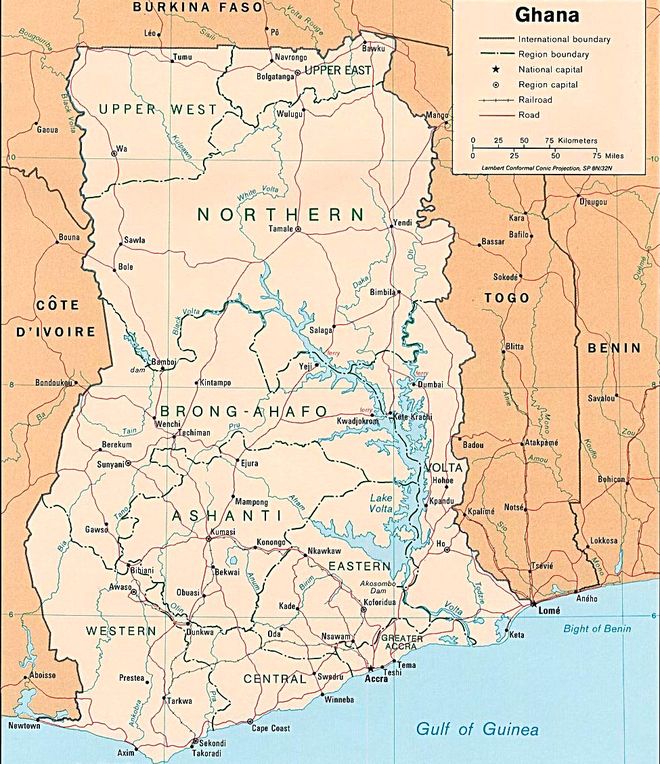 Реки Ганы на карте