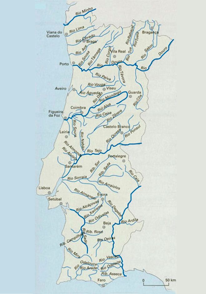 Реки Португалии на карте