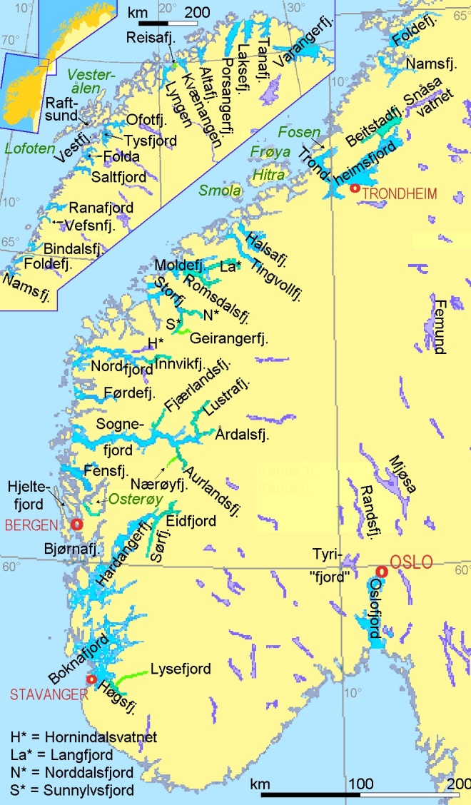 Фьорды Норвегии на карте