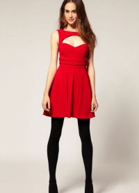 красное платье с черными колготками 2