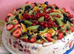 Сметанный торт с фруктами и желатином