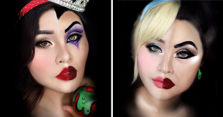 Добро VS Зло: визажист рисует на своем лице двух героинь Диснея одновременно!