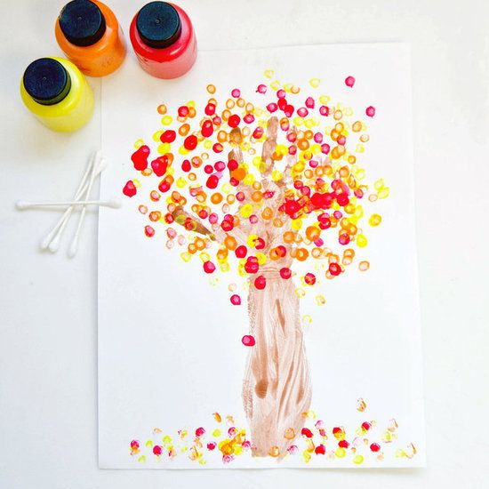 Нарисуйте деревья с помощью ватных палочек