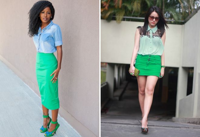 модные джинсовые зеленые юбки