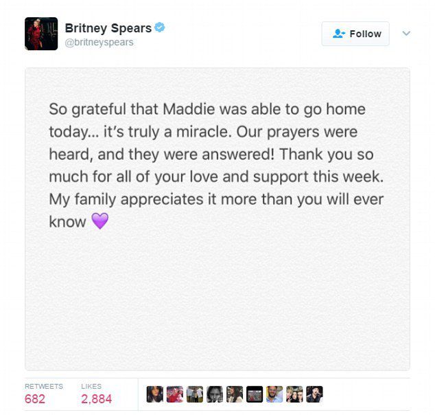 Бритни Спирс рассказала, что ее племянница выписана из больницы 