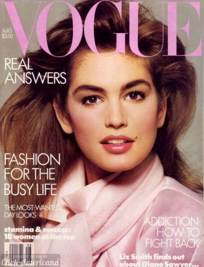 Синди на обложке журнала Vogue в 1986 году
