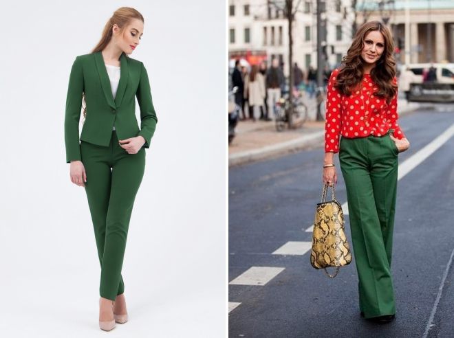 зеленые классические брюки 2017