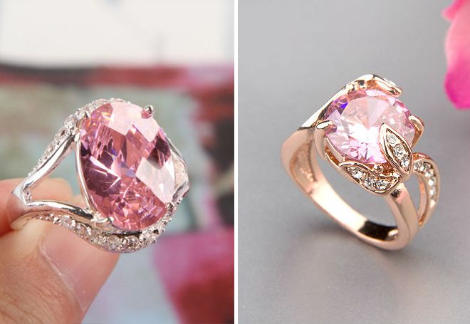 кольцо с розовым топазом
