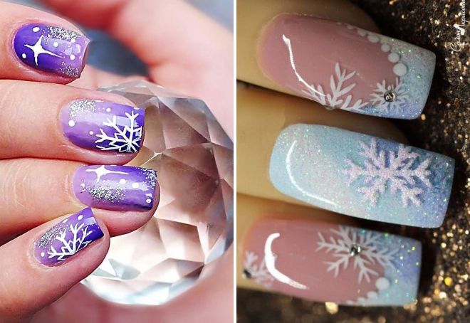зимний дизайн снежинки на ногтях