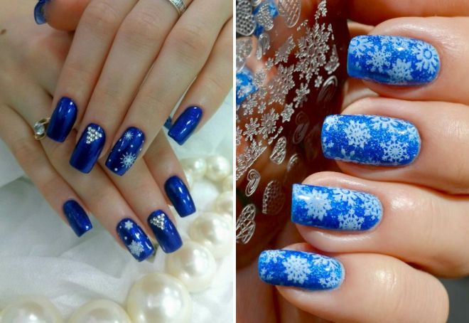зимний синий дизайн ногтей