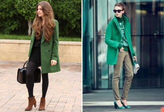 с чем носить зеленое пальто