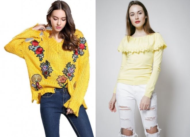 модный желтый свитер 2017