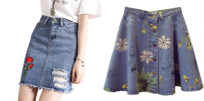 джинсовая юбка с цветочным принтом 2017