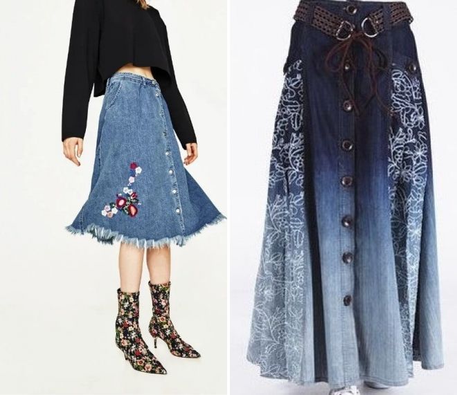 джинсовая юбка с цветочным принтом 2017 года