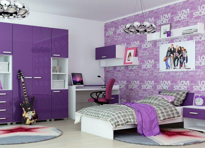 фиолетовые обои в комнате девочки