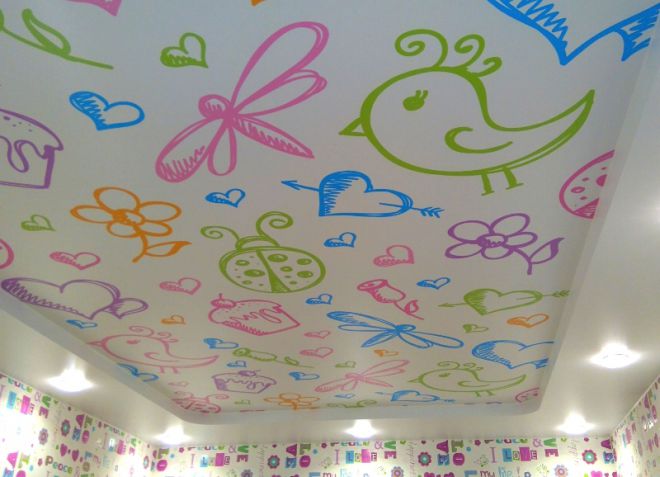 натяжной потолок в детской комнате для девочки
