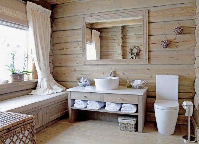 дизайн ванной комнаты в деревянном доме