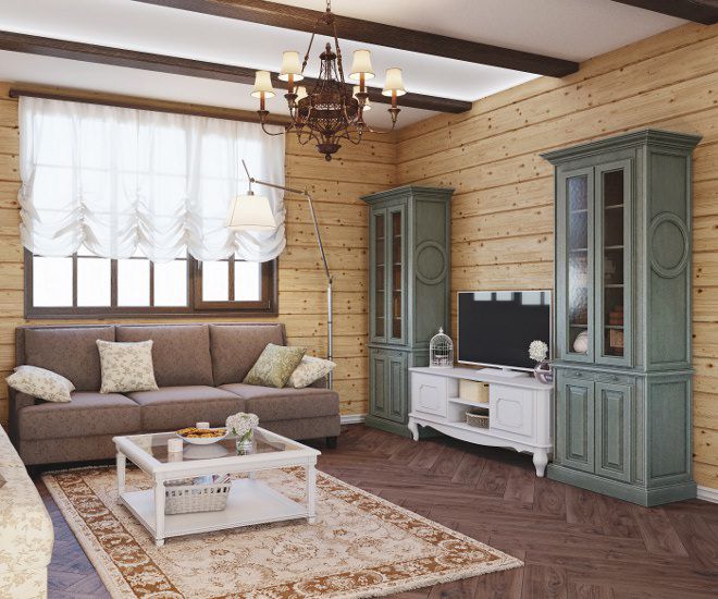 гостиная прованс в доме деревянн е стен 