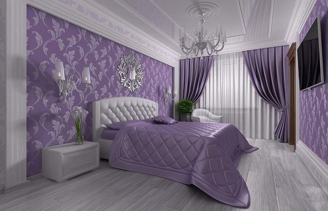 фиолетовые шторы в спальню