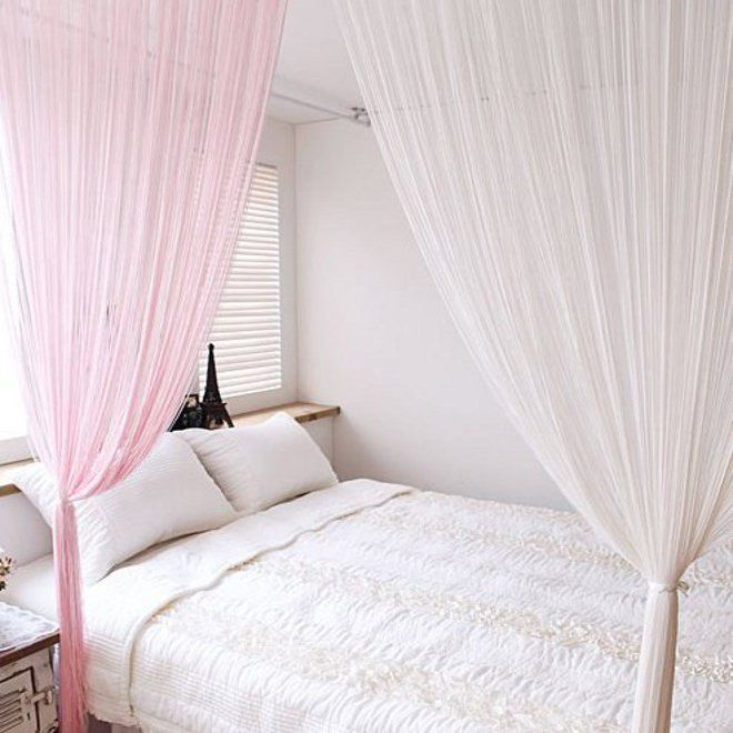 белые шторы нити для спальни