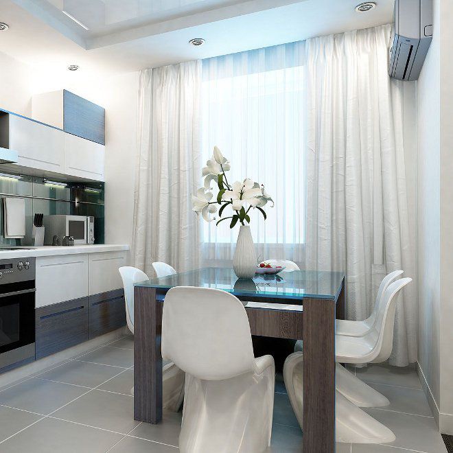 белые шторы в современной кухне