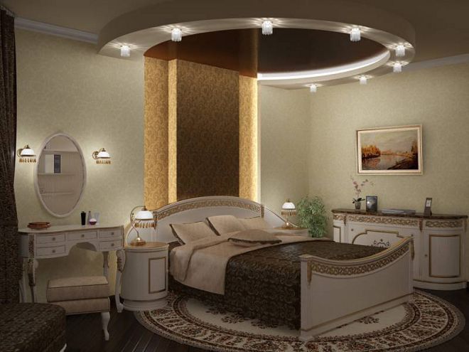 Современный дизайн небольшой спальни с камином и без - шкаф, кровать, обои