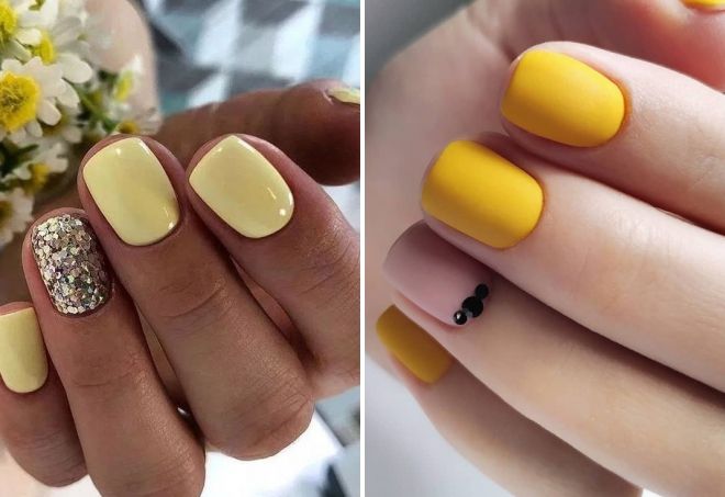 маникюр желтого цвета на короткие ногти