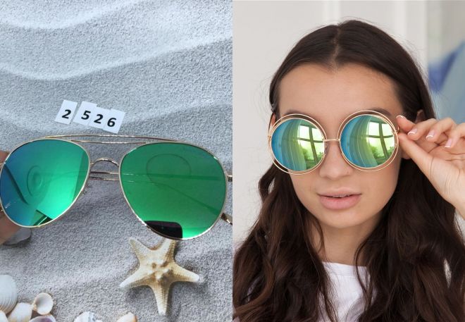 солнцезащитные женские зеленые зеркальные очки