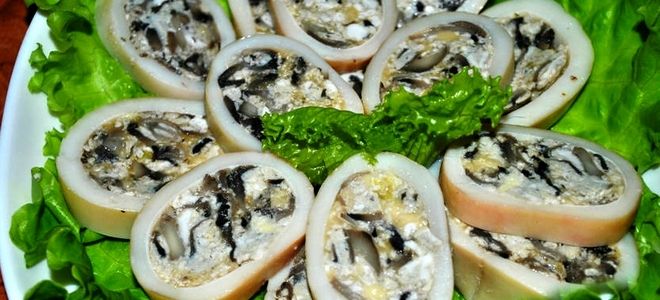 фаршированные кальмары рисом и грибами в духовке