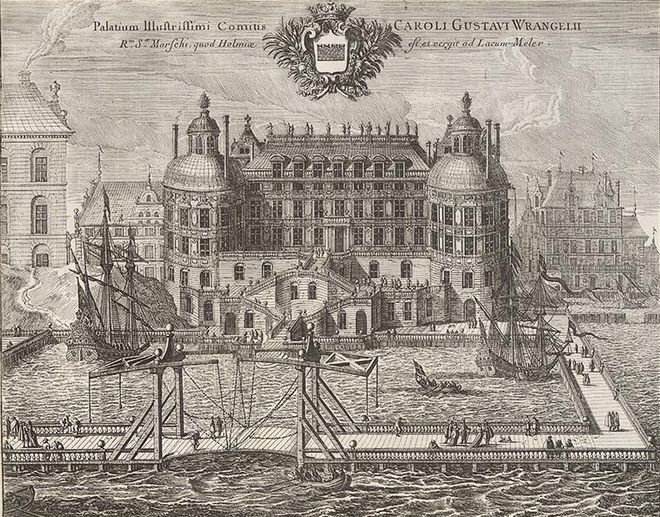 Гравюра, на которой изображен дворец Врангеля сразу после строительства