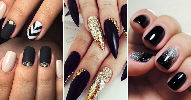 Black glitter manicure - 36 photo ideas for nails of any length
