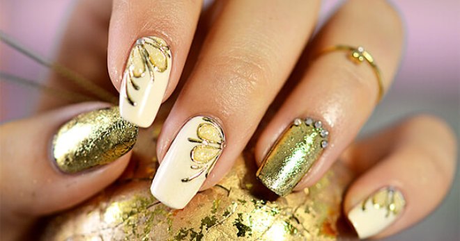 Golden manicure - fashionable nail design for girls and women
