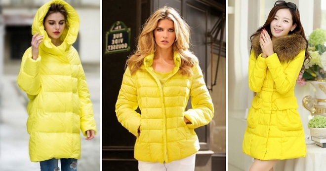 Яркий штрих! С чем носить желтое пальто, пуховик и куртку?