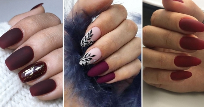 Matte burgundy manicure - fashion trends for long and short nails