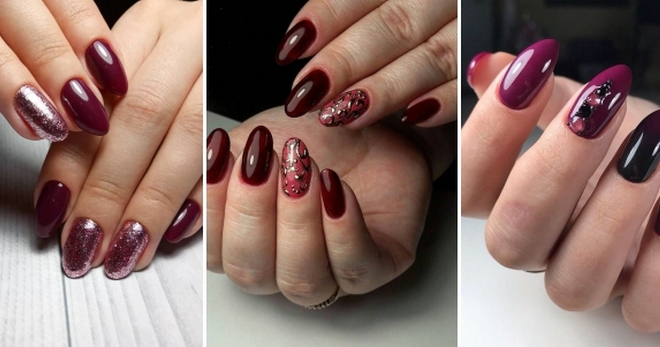 Burgundy manicure with design - 66 ideas for short and long nails