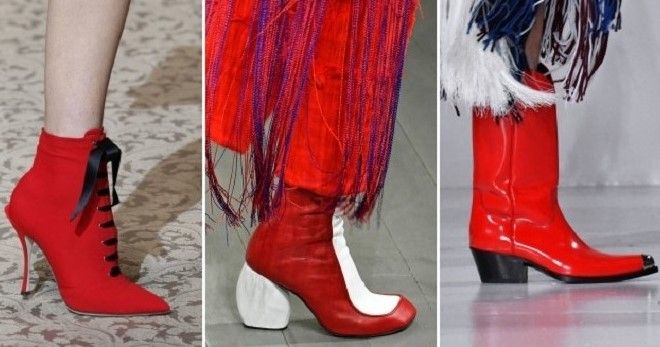 Красные ботинки – на шнуровке, каблуке, платформе, тракторной подошве,  танкетке, замшевые, с мехом, высокие, лаковые, челси, с чем носить?