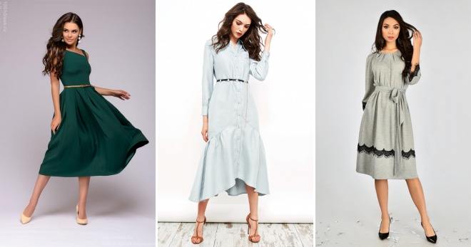 Платья миди – модный наряд для женщин всех возрастов с любым типом фигуры