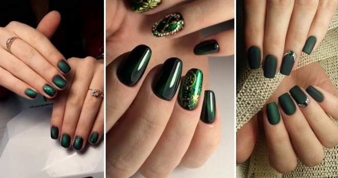 Green New Year's manicure - trendy design for the holidays