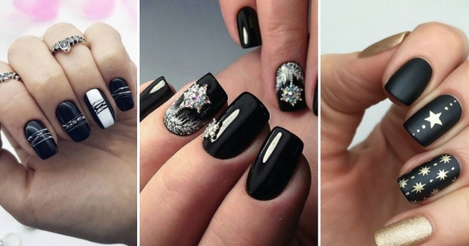 Black New Year's manicure - a stylish festive design for nails of any length and shape