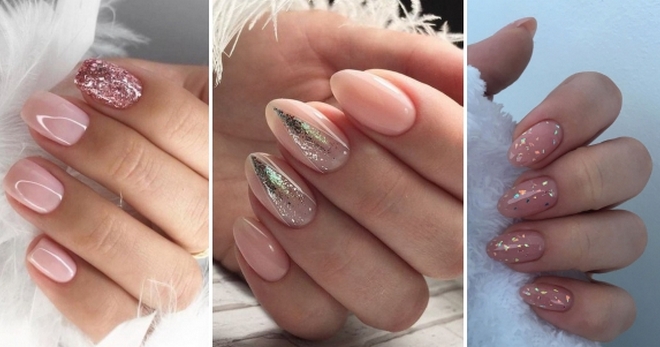 Nude glitter manicure - a selection of photo ideas for long and short nails