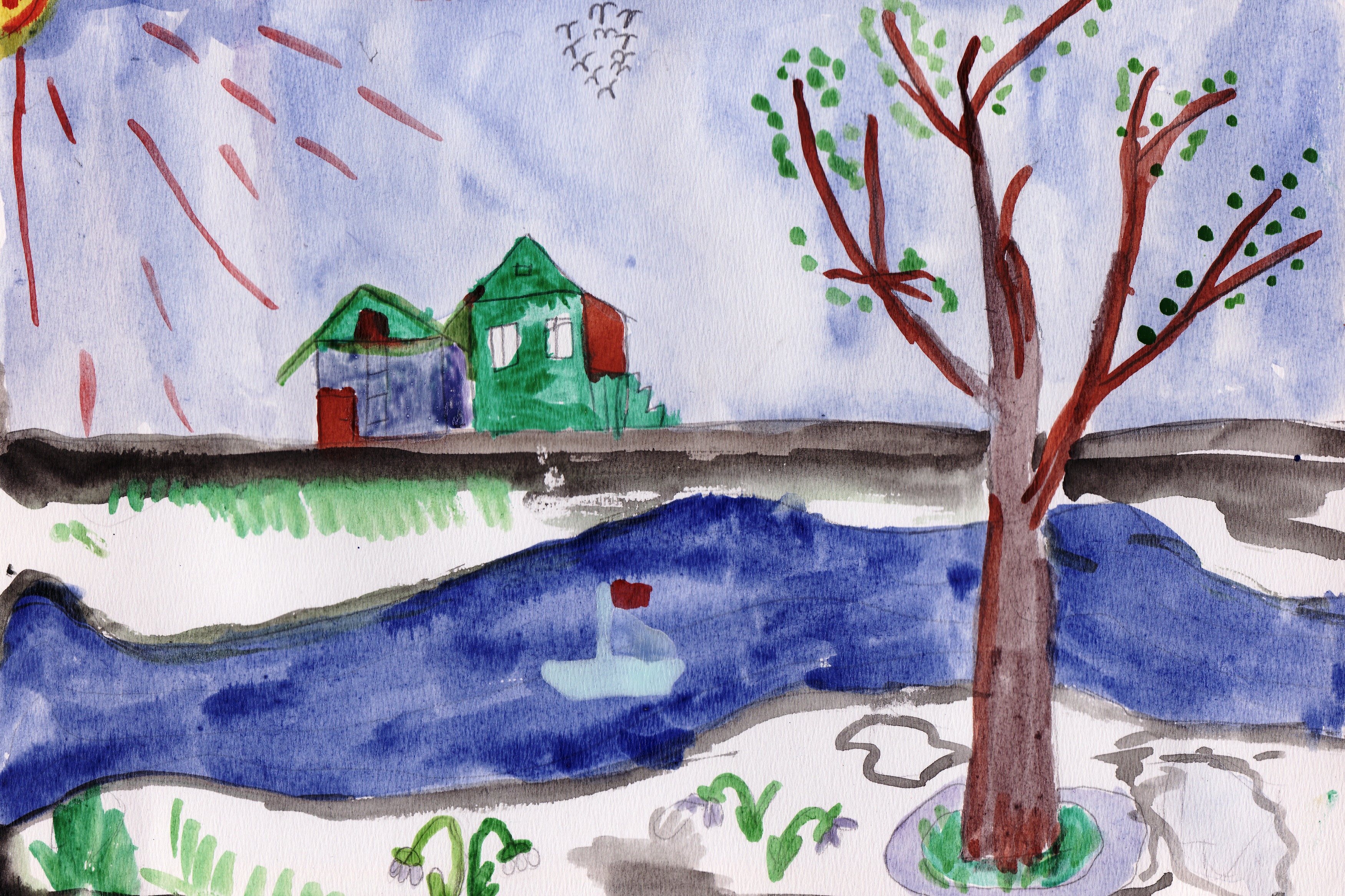 Весенний рисунок 7 класс. Рисунок на тему весенний пейзаж. Детские весенние рисунки.