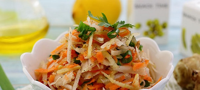 салат из топинамбура с морковью и яблоком