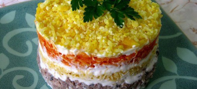 Салат мимоза с консервой и сыром – рецепт