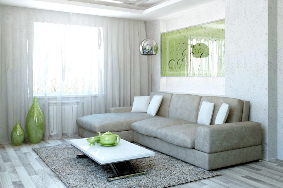 Дизайн с серым диваном в гостиной