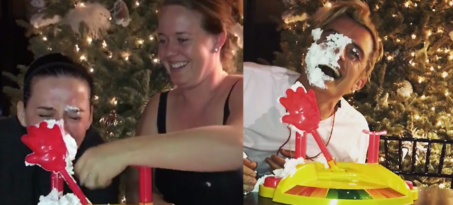 Забавное видео Кэти Перри и Орландо Блум получили тортом в лицо