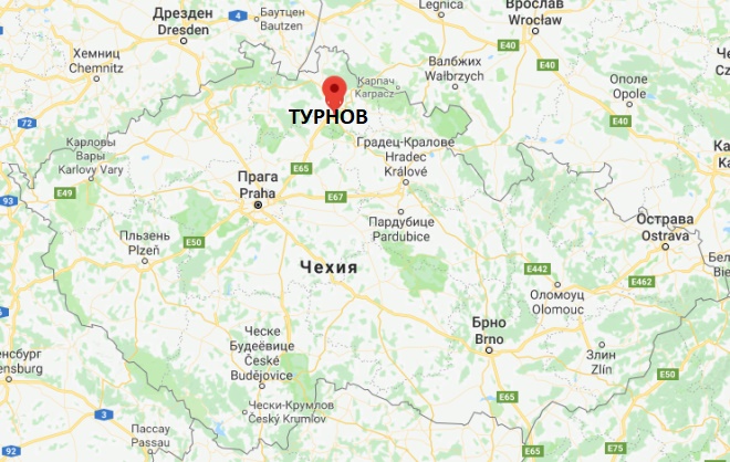 Турнов на карте Чехии