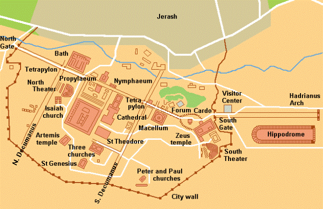 Карта города Джераш