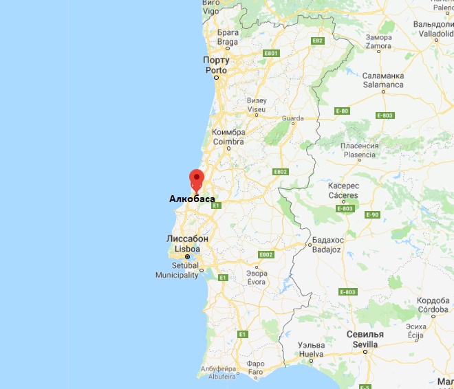 Алкобаса на карте Португалии